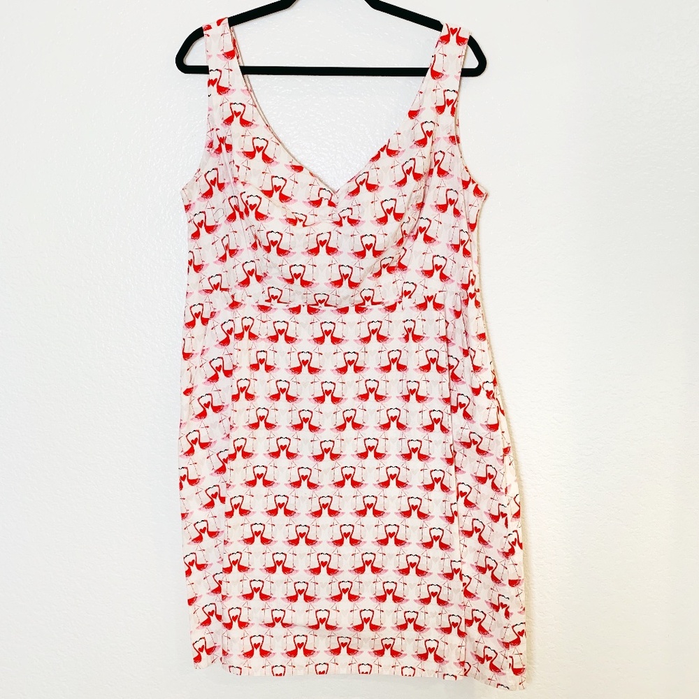 Cherry Velvet Flamingo Heart Novelty Print Dress Womens XL Rockabilly Retro Love